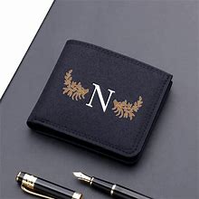 1Pc Boy's 26 Letter Printed Canvas Short Wallet, First Letter Of Name Bifold Wallet, Business Casual Short Wallet, With Card,Budget-Friendly,Temu
