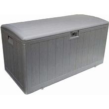 Plastic Development Group 105 Gallon Weatherproof Large Double Wall Plastic Outdoor Patio Storage Deck Box With Soft-Close Lid, Driftwood Gray