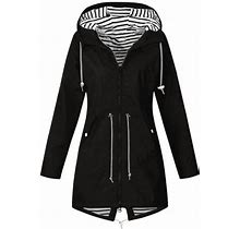 Women Casual Solid Jacket Outdoor Plus Size Hooded Windproof Loose Coat