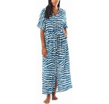 Vince Camuto Women's Blue Zebra Print Belted Maxi Shirt Dress Cover-Up