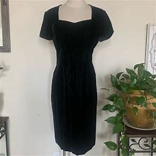 Vintage Dresses | Vintage Liz Claiborne Black Velvet Velour Bodycon Short Sleeve Midi Wiggle Dress | Color: Black | Size: 8P