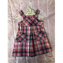Vintage 1960S Plaid Tartan Pinafore Jumper Dress For Baby With Small Front Pockets