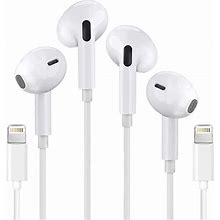 2 Pack-Apple Earbuds iPhone Headphones [Apple Mfi Certified] Earphones With Lightning Connector (Built-In Microphone & Volume Control) Compatible Wit