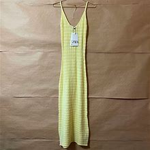 Zara Dresses | Zara | Nwt Pointelle Knit Midi Dress Scoop Neck Stretch Pastel Yellow Size M | Color: Yellow | Size: M