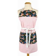 Lea Pink Flower Garden Apron For Women, Full Apron With Pockets, Pretty Cooking And Baking Apron, Pink Apron With Rifle Paper Co Fabric