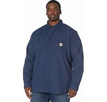 Carhartt Big Tall Flame-Resistant Force Original Fit Lightweight Long Sleeve Button Front Shirt Men's Clothing Navy : MD (Tall)