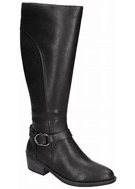 Easy Street Womens Luella Plus Wide Calf Stacked Heel Riding Boots | Black | Regular 8 | Boots Riding Boots | Comfort|Cushioned|Buckle