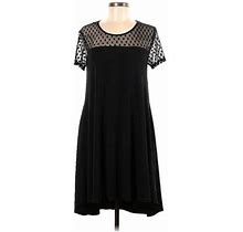 Nina Leonard Casual Dress - High/Low Scoop Neck Short Sleeves: Black Print Dresses - Women's Size Medium