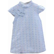 Girls Dresses Girl's New Short Sleeve Solid Color Fashion Retro Cheongsam Dress Baby Girl Dress Blue 3 Years-4 Years
