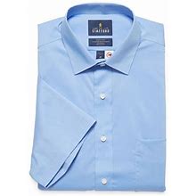 Stafford Magna Ready Mens Regular Fit Easy-On + Easy-Off Sensory Friendly Adaptive Stretch Fabric Wrinkle Free Short Sleeve Dress Shirt, Small, Blue |