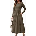 Sopliagon Women's Long Sleeve Loose Maxi Dress Tiered Fall Casual Long Dresses With Pockets