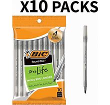 BIC Round Stic Xtra Life Ballpoint Pen, Medium (1.0Mm) Black 10-Count X 10 PACKS