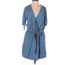 Gap Casual Dress - Mini Plunge 3/4 Sleeves: Blue Solid Dresses - Women's Size X-Small