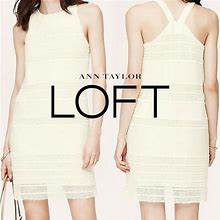 Loft Dresses | Loft Petite Lace Stripe Shift Dress | Color: Cream | Size: 0P