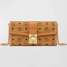 Mcm Tracy Large Monogram Wallet On Chain, Cognac, Women's, Small Leather Goods Wallets