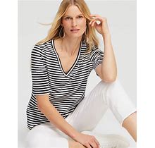 Women's Stripe Perfect Elbow Sleeve T-Shirt In White Size Medium | Chico's