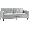 HOMCOM Convertible Sofa Bed, Sleeper Futon With Split Back Recline, Thick Padded Velvet-Touch Cushion Seating And Wood Legs, Light Gray