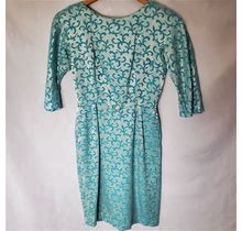 Union Label Dress Filigree Vintage Women's Xsmall 3/4 Sleeve Blue Knee Length