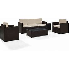 Crosley Palm Harbor 5 Piece Wicker Patio Sofa Set In Brown And Sand