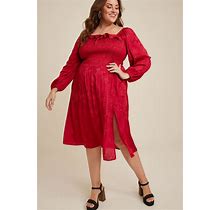 Maurices Plus Size Women's Red Floral Jacquard Midi Dress Size 0X
