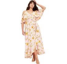 Plus Size Women's Cold-Shoulder Faux-Wrap Maxi Dress By June+Vie In Blush Garden Print (Size 30/32)