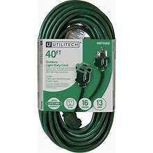 Utilitech Outdoor Extension Cord 40-Ft 16/3-Prong Outdoor Sjtw Light Duty General Extension Cord In Green | UT880628