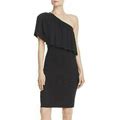 Three Dots Womens Black Ruffled One Shoulder Party Cocktail Dress Sz L