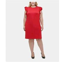 Tommy Hilfiger Women's Red Plus Size Sheath Flutter Cap Sleeve Dress