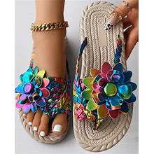 Vacation Women Holographic Floral Flat Flip Flops Perfect Casual Beach