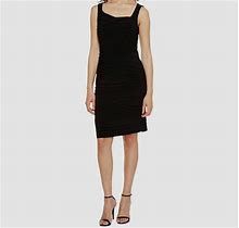 $160 Adrianna Papell Women's Solid Black Sleeveless Banded Sheath Dress Size 4
