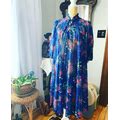 Vintage Blue Tent Dress, 1970S Blue Floral Dress, Pleated Tent Dress, Spring Dress, One Size Fits Most Dress, Balloon Sleeves, House Dress
