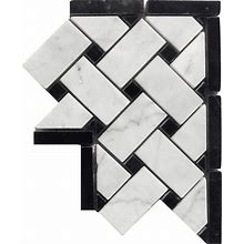 Carrara Bianco Polished Basketweave Black Marble Nero Marquina Corner Tile | The Builder Depot