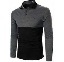 Mens Polo Shirts With Collar Men's Stitching Casual Loose Fashion Design Lapel Long Sleeve Top Big And Tall Polo Shirts For Men Grey