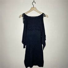 Somedays Lovin Dresses | Somedays Lovin Womens Size Xs Black Crochet Fringe Cold Shoulder Tunic Dress | Color: Black | Size: Xs