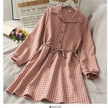 Long Sleeve Dress Women Sweet Plaid New All-Match Chic Streetwear Midi Single-Breasted Dresses Party Ins