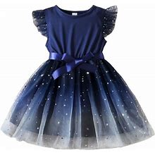 Youmylove Child Girls Tulle Pageant Dress Party Bowknot Star Printed Fashion Cute Gown Dresses Simple Dailywear