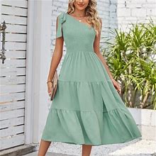 Summer Sale! Himiway Dresses For Women 2023 Summer Casual Loose Babydoll Ruffles Casual Mini Flower Print Round Neck Sleeveless A-Line Dress Mint Gree