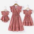 Patpat Dots Pink Dress For Women Mommy And Me Dresses V Neck Ruffle Flutter-Sleeve Casual Dresses For Women And Girl Dress Family Matching Outfits, Wo