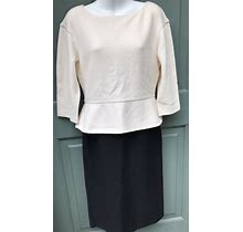 ST JOHN Knit Classic Black Cream Milano Peplum Dress Size 4 NEW