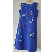 Vintage Dressbarn Women's Linen Blend Shift Embroidered Dress Sz 8