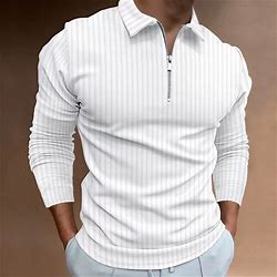 Men's High Elasticity Vertical Stripe Long Sleeve Polo Shirt, Slim Fit Knit Base Layer Top