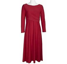 Emma & Michele Boat Neck Long Sleeve Gathered Front Solid Jersey Dress-CHILI Pepper / M