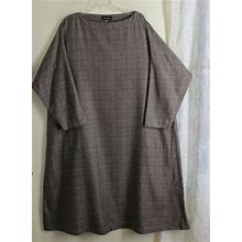 New Eskandar 1 O/S NATURAL Plaid Basketweave Check Cashmere Silk A-Line Dress