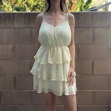 Spring Ditsy Floral Tiered Ruffle Tank Dress Sz M | Color: Yellow | Size: M