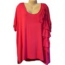 Cato Tops | Cato 1946 Nwt Womens Plus 26/28W 3X Top Tunic Blouse Pink Slinky Ruffle | Color: Pink | Size: 3X