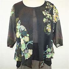 Citron Clothing 100% Silk Art To Wear Bamboo Floral Layered Fly Blouse