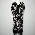 Liz Claiborne Dresses | Liz Claiborne Black Floral V-Neck Short Sleeve Lined Midi Sheath Dress - 2X | Color: Black | Size: 2X