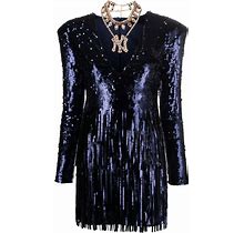 PHILIPP PLEIN Sequin-Embellished V-Neck Mini Dress Blue