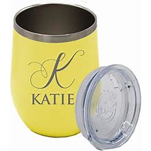 Custom Engraved Insulated Stemless Wine Tumbler Cup - Personalized Bridesmaid Beach Pool Girls Fun - Monogrammed (Yellow)