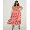 Beme - Plus Size - Womens Midi Dress - Red - Summer Casual Beach A Line Dresses - Aztec - Sleeveless - Geo Print - Shirred Bodice - Women's Clothi...